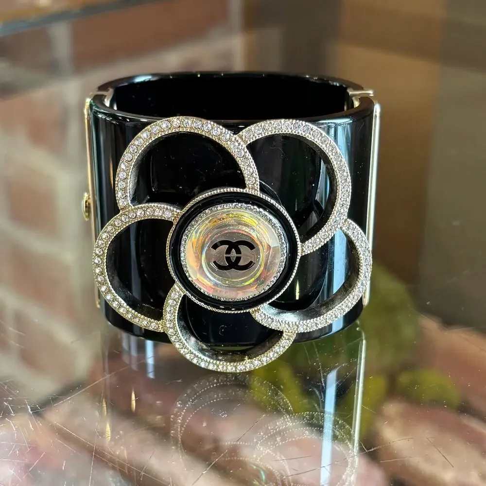 CHANEL Black CC Camellia Cuff